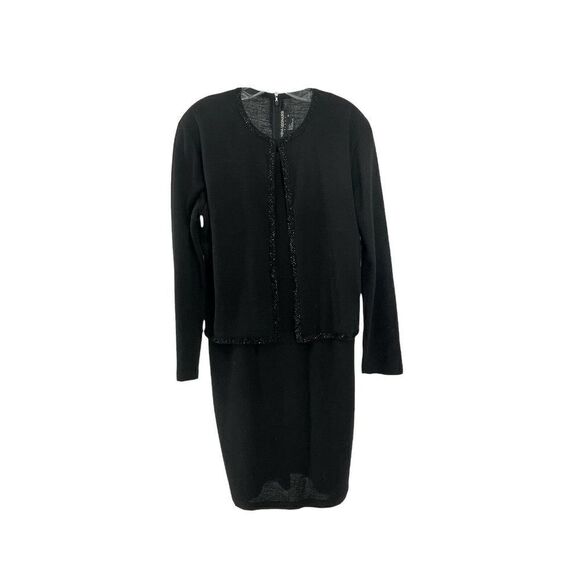 Nina Leonard Dress Black Wool Blend Layered Look Beaded Knee Length Size Medium - Picture 1 of 6